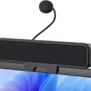 Computer Speakers with Microphone for Desktop PC, USB Monitor Speakers with Clip, Wired Laptop Sound Bar, Stereo & Bass, PC Speaker w/Mic for Meeting/Gaming/Online Learning, Easily Clamps to Monitor (Black)