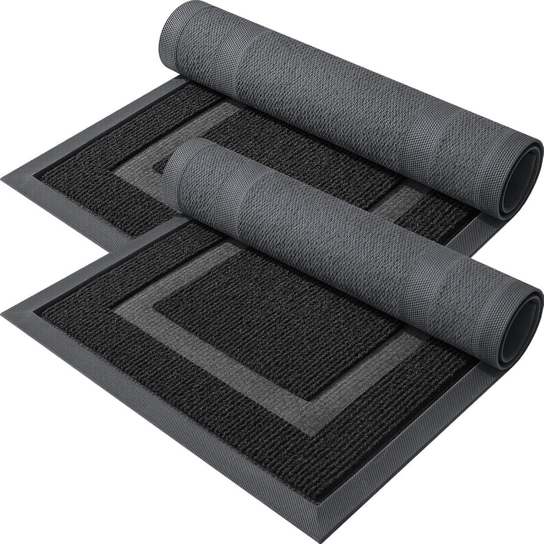OLANLY 2-Pack Front Door Mats Indoor Outdoor Entrance, Waterproof All-Season All-Weather, Sturdy Natural Rubber, Fade Resistant, Low Profile, Easy Clean Patio Porch Entryway Mats, 47x24, Black