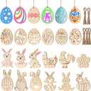 Toyvian Easter Wooden Cutouts Ornaments, 48Pcs Blank Unfinished Wood Hanging Tags with Markers for DIY Craft Springtime Flower Butterfly Crafting Supplies for Birthday Party Holiday