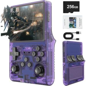R40S PRO Retro Gaming Console, 30000+ HD Games Handheld Game Console, 3800mAh Rechargeable Mini Retro Video Console with 256GB TF Card, Portable Pocket Arcade (Transparent Purple)