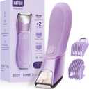 LGTGH Bikini Trimmer for Women: Pubic Hair Razor with Mirror & LED Light, Electric Shaver with Travel Lock & Ceramic Blades - Body Groomer IPX7 Waterproof Use for Legs/ Arm/ Underarm - Plum