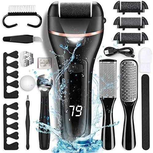 Electric Foot Callus Remover with 3 Roller Heads 2 Speed Rechargeable,Professional Pedicure Pedicure Kit Waterproof Foot Scrubber File,Pedicure Tools,Foot Care for Dead Hard Cracked Dry Skin