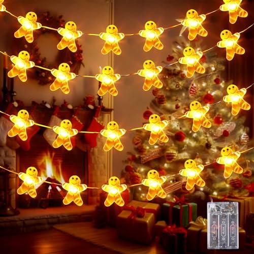 Frienda 1 Pack Christmas Gingerbread Man String Lights, 16FT 50 LED Indoor Christmas String Light, Waterproof Xmas Battery Powered LED, Xmas Tree Lighting Decor for Outdoor Party Home Table Gift