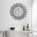 24 INCH Large Wall Clock for Living Room Decor,Non-Ticking Quiet Metal Petals Dial Glass Big Wall Clocks Black for Bedroom,bedrooms Kitchen and Small Space Decoration