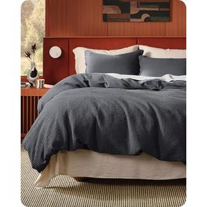 Bedsure Cotton Duvet Cover King - 100% Cotton Waffle Weave Charcoal Duvet Cover King Size, GentleSoft™ and Breathable Bedding Set for All Season, 3 Pieces, 104"x90"