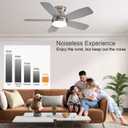 JSAITEE Ceiling Fans with Lights, 42 Inch Low Profile Ceiling Fan with Light and Remote/App Control, Flush Mount, Reversible, 3CCT, Dimmable, Noiseless, Nickel Ceiling Fan for Indoor/Outdoor Use
