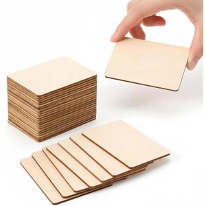100 Pcs Unfinished Wood Pieces Blank Wood Squares Round Corner for Painting Writing Carving Letter Scrabble DIY (2.08 x 1.37 Rectangle)