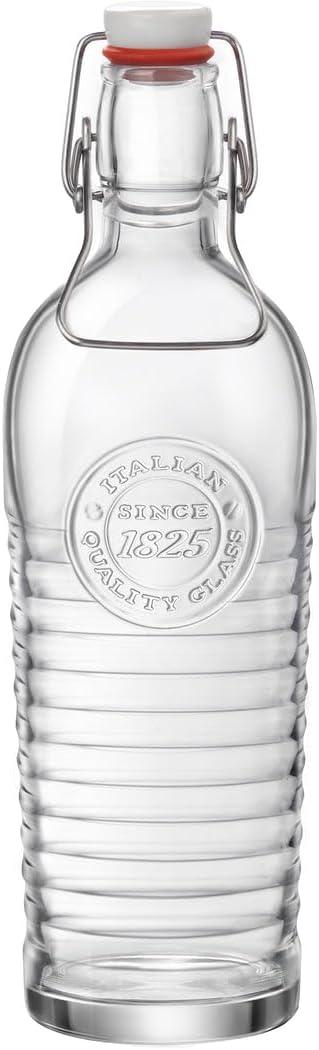 Bormioli Rocco Officina Water Bottle | 37.25 oz, Italian Glass Pitcher | Airtight Seal & Metal Clamp | Easy To Carry Handle, Dishwasher Safe & Eco-Friendly | Safe For Infused & Carbonated Drinks