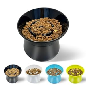 F FD Hub Tilted Raised Slow Feeder Bowl for Cats and Small & Medium Dogs, Raised Design Improves Posture, Spiral Inner Shape Prevents Fast Eating, Dishwasher Safe, 10 oz (Black, L-Cats)