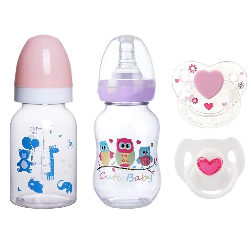 JIZHI 4 Pcs Baby Doll Bottles Set with Magnetic Pacifier, Babies Doll Accessories for Reborn Baby Dolls, Pretend Play Feeding Toy Kids Gift (Pink/Purple)