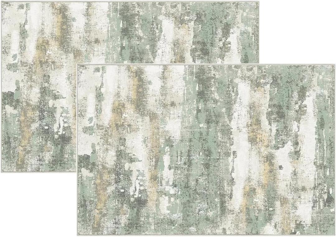 2 Pcs Area Rugs 18" x 30", Modern Abstract Machine Washable Large Sage Green Soft Rug,Welcome Mats Entryway Rug Doormats for Kitchen (Sage Green)