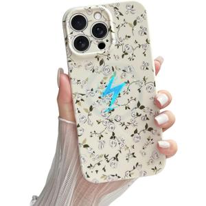 Skyseaco for iPhone 16 Pro Max Case Magnetic Compatible with MagSafe Cute Flower Phone Case Soft TPU Shockproof Phone Cover Full Camera Protection for Women Girls - White