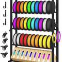 3D Printer Filament Storage Rack with Wheels, 5-Tier Adjustable Metal Shelf Holds 40 Spools, Mobile Filament Organizer with Hooks for PLA ABS TPU, 3D Printing Workspace & Studio, Large