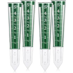 Yexiya 4 Pcs 5 Inch Capacity Rain Gauge Outdoor Easy to Read Acrylic Rain Gauges Measure and Monitor Precipitation Magnifying Scale and Numbers for Garden Yard Field Lawn (Green)