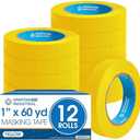 Spartan Industrial - 1" X 60 yd Yellow Masking Tape - 12 Colored Tape Rolls for Bundling, Labeling, and More - No Residue, 5.5 Mil