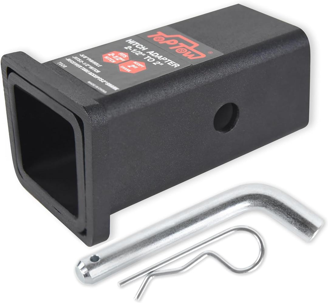 TOPTOW 64028HP Trailer Hitch Adapter 2-1/2" to 2" Hitch Reducer Sleeve Carbon Steel, 5/8 inch Pin & Clip Included
