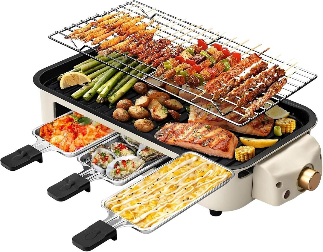 OVENTE 2-in-1 Electric Indoor Grill Non-Stick Cooking Plate, Beige BQR1502B