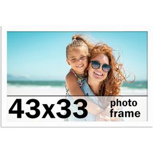 43x33 Frame White Solid Wood Picture Frame Includes UV Acrylic Shatter Guard Front, Acid Free Foam Backing Board, Hanging Hardware Wood Square Frame Wall Frames for Family Photos - no Mat