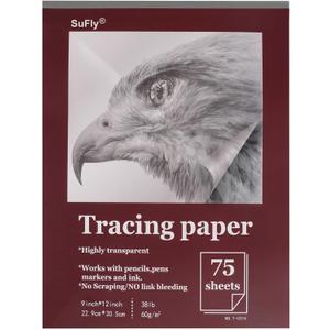 Tracing Paper for Drawing, 9 X 12'' Tracing Paper Pad, 75 Sheets Transparent Vellum Paper for Tracing Pads, 38lb/60gsm Translucent Trace Pad for Pencil Sketching, Image Tracing.