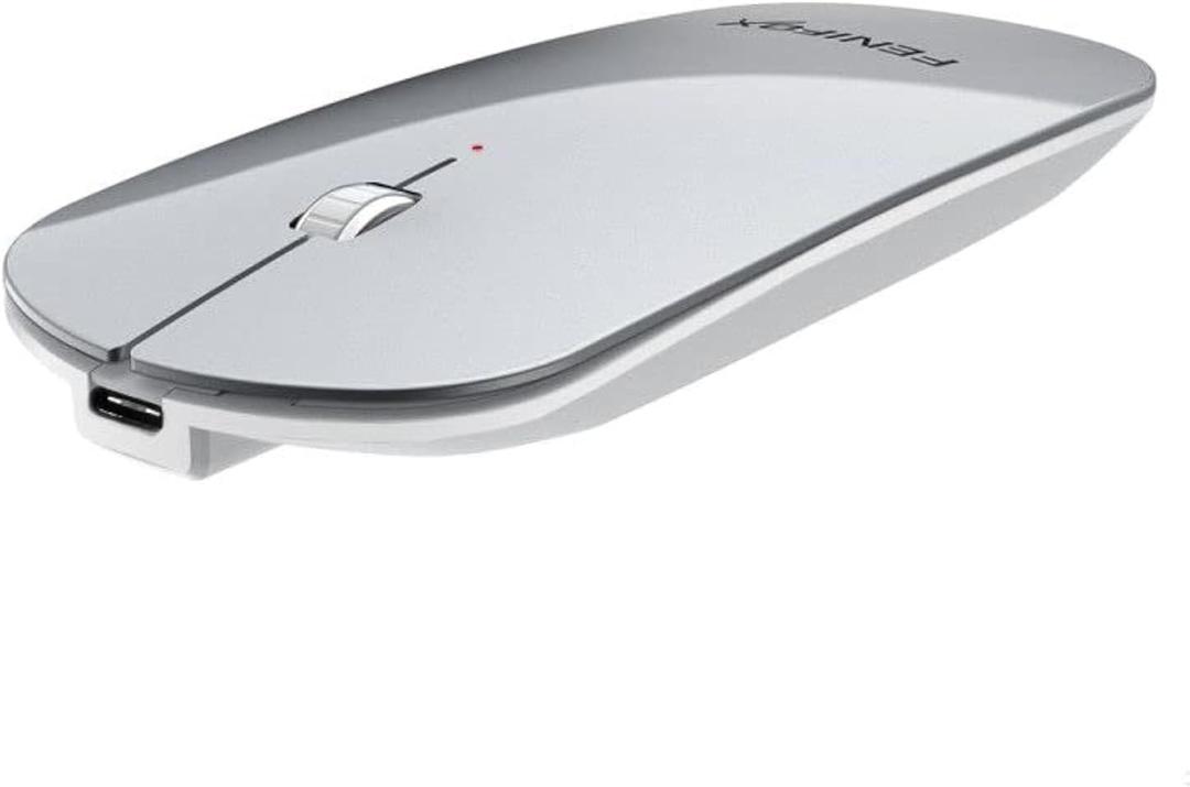 FENIFOX Bluetooth Mouse, Slim Mini Portable Flat Travel Wireless Mouse Rechargeable Quiet Ultra-Thin Mice Compatible with Laptop,Tablet,Notebook,PC (Silver and White)