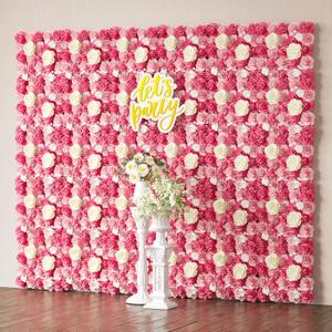 COKAOBE Pink Flower Wall Panels Backdrop, 24PCS 15x15 Inch 3D Silk Rose Floral Wall, Artificial Flower Panels for Wedding, Party, Bridal Shower, Baby Shower, Home and Photo Backdrop Decoration