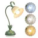Vintage Flower Table Lamp, 3 Color Temperature Flexible Gooseneck Cute Small Desk Lamp for Bedroom, Kawaii Nightstand Bedside Lamps for Living Room, Dorm, Office, Home Decor (Green)