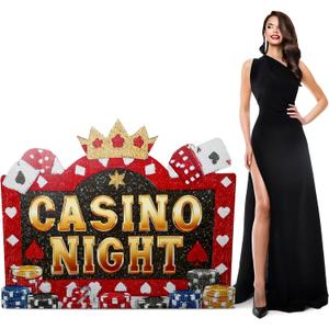 Geelin 1 Pcs 5 ft Casino Night Vegas Party Game Theme Party Decoration Casinos Nights Cardboard Stand-up Cutout Freestanding Casino Photo Prop for Poker Night Parties Decoration