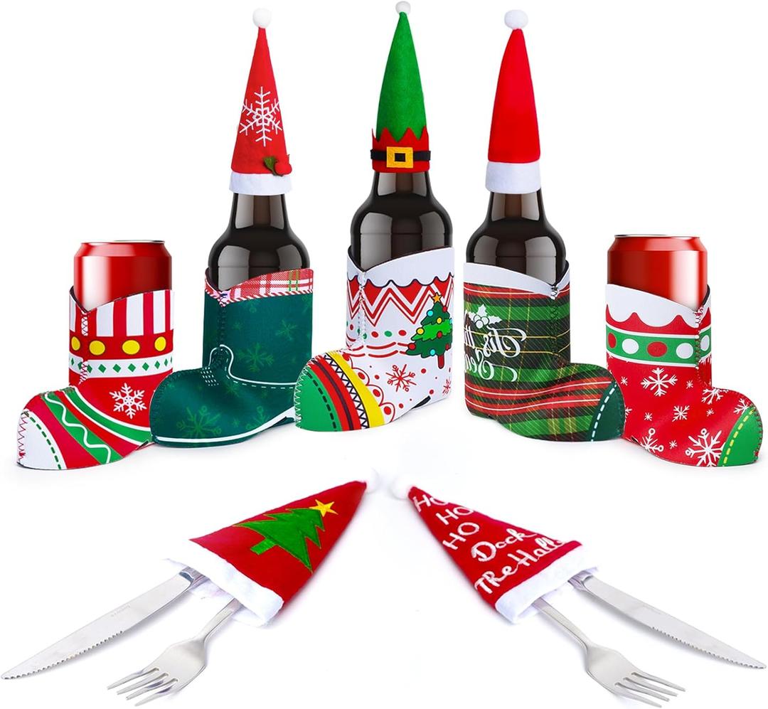 2 x 10pcs Christmas Can Cooler Coozie Combo for Party, Beer Can Coozy 12oz-16oz Bulk for Christmas Party Decoration Supplies
