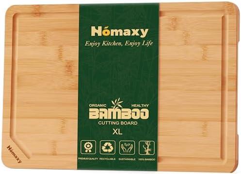 Homaxy Extra Large Organic Bamboo Cutting Boards for Kitchen, 18"x12" Wooden XL Cutting Board with Juice Groove and Handles, Charcuterie Butcher Block Wood Serving & Chopping Board - Pre Oiled