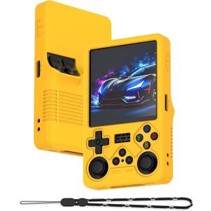 Case for R36S Plus, Silicone Cover Shell Anti-Slip, Shock Proof, Soft Protective Case for R36S Plus Handheld Game Console Accessories with Lanyard - Yellow