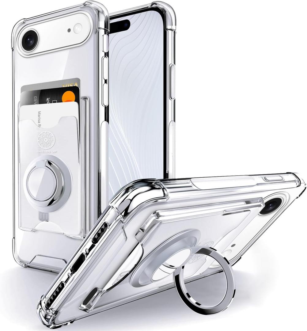 Shields Up Designed for iPhone Air Case, Minimalist Wallet Case with Card Holder (3 Cards) & Ring Stand/Kickstand, [Drop Protection] Slim Protective Cover for iPhone 17 Air (6.5 inch) - Clear