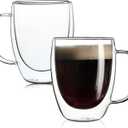 2 Pack Double Walled Glass Coffee Mugs with Handles, Large Insulated Layer Coffee Cups, 12oz Clear Borosilicate Mugs, Perfect for Cappuccino, Tea, Microwave Safe