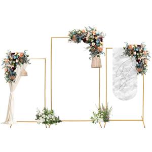Set of 3 Wedding Arch Stand, Square Metal Arch Frame for Wedding Ceremony Birthday Party Baby Shower Event Celebration Decor, Balloon Square Frame for Garden Decor(6.88ft, 6.23ft, 5.25ft) (Gold)