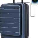 BAGSMART Expandable Carry On Luggage 22x14x9 Airline Approved, 20 Inch Suitcase with Spinner Wheels, Charging Ports, TSA Lock, Hard Shell Front Opening for Men Women Travel Business, Blue