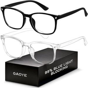 Blue Light Blocking Glasses - Fashion Square Fake Eyeglasses, Anti UV Ray Computer Gaming Glasses Blue Blockers for Women/Men (Black & Transparent)