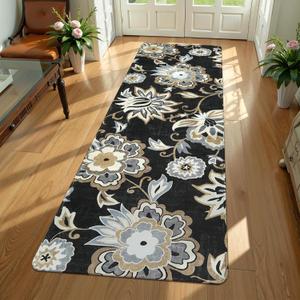 Lahome Floral Washable Runner Rug - 2x6 Runners for Hallways Non-Slip Low-Pile Kitchen Rug, Black Paisley Print Carpet for Laundry Bedroom Entryway (2X 6, Blacak)