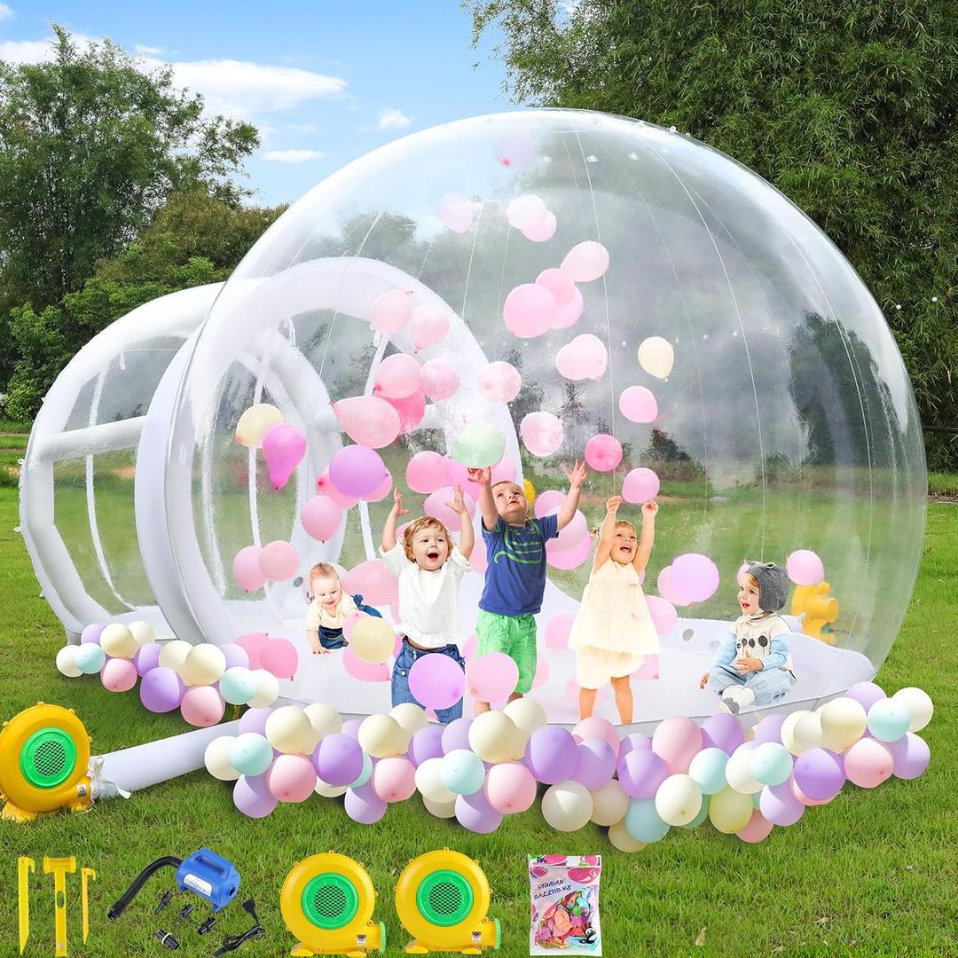 10FT Inflatable Bubble House, PVC Bubble Bounce House with Upgraded Double Air Duct, Bubble Tent Dome for Backyard Birthday Wedding Christmas Party (Clear)