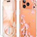 GVIEWIN for iPhone 17 Pro Case with Screen Protector, Upgraded [Full Camera Protection] [Non Yellowing] Floral Slim Shockproof Clear Women Phone Cover for iPhone 17 Pro 6.3" (Sakura/Pink)