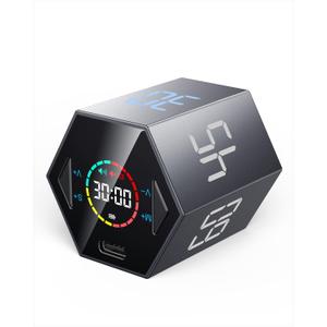 Pomodoro Timer Cube, Hexagon Productivity Timer, Pause & Resume, Silent, Vibrate & Adjustable Sound Alert, for ADHD, Task, Work, Study, 5/15/25/30/45/60min & Custom Countdown,Gray