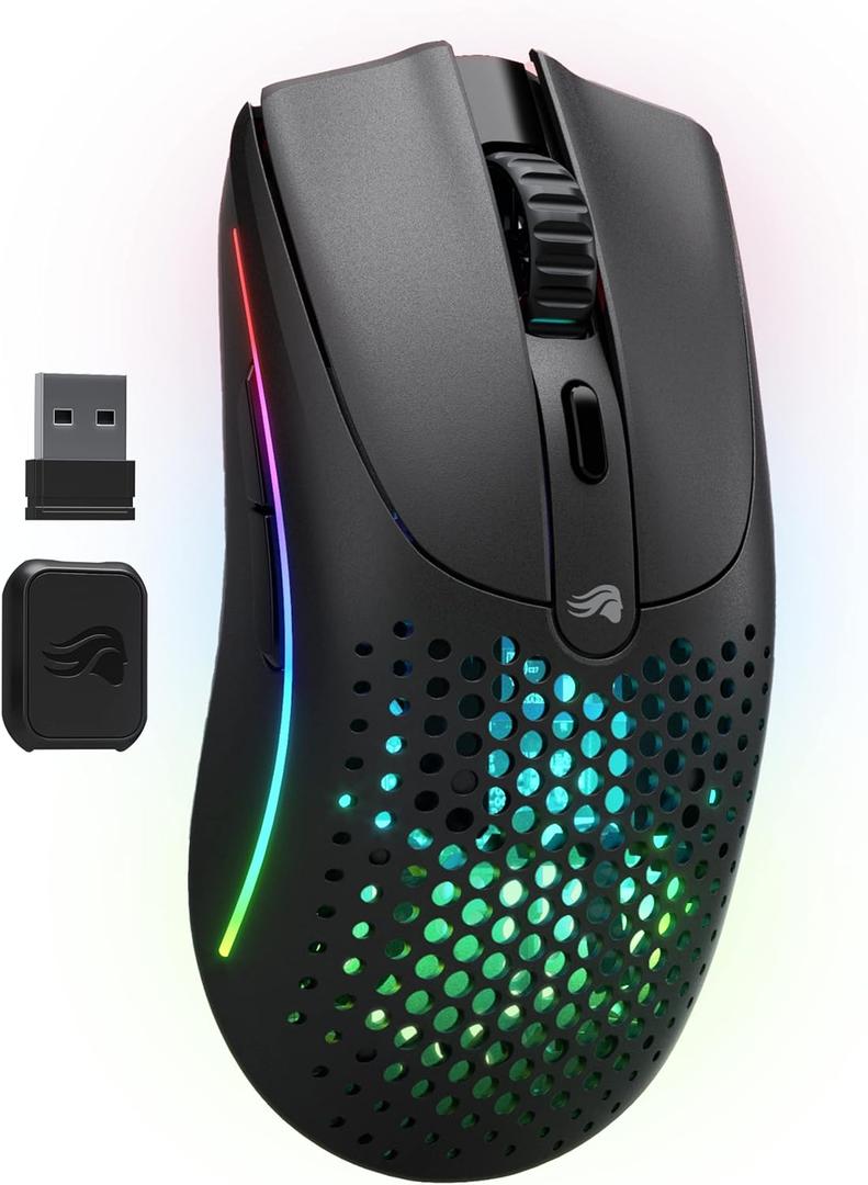 Glorious Gaming Model O 2 Wireless Gaming Mouse - Hybrid 2.4GHz & Bluetooth Wireless, 68g Superlight, Long Battery Life, 26k BAMF 2.0 Sensor, RGB, Ambidextrous, 6 Buttons, PTFE Feet - Black (Standard)