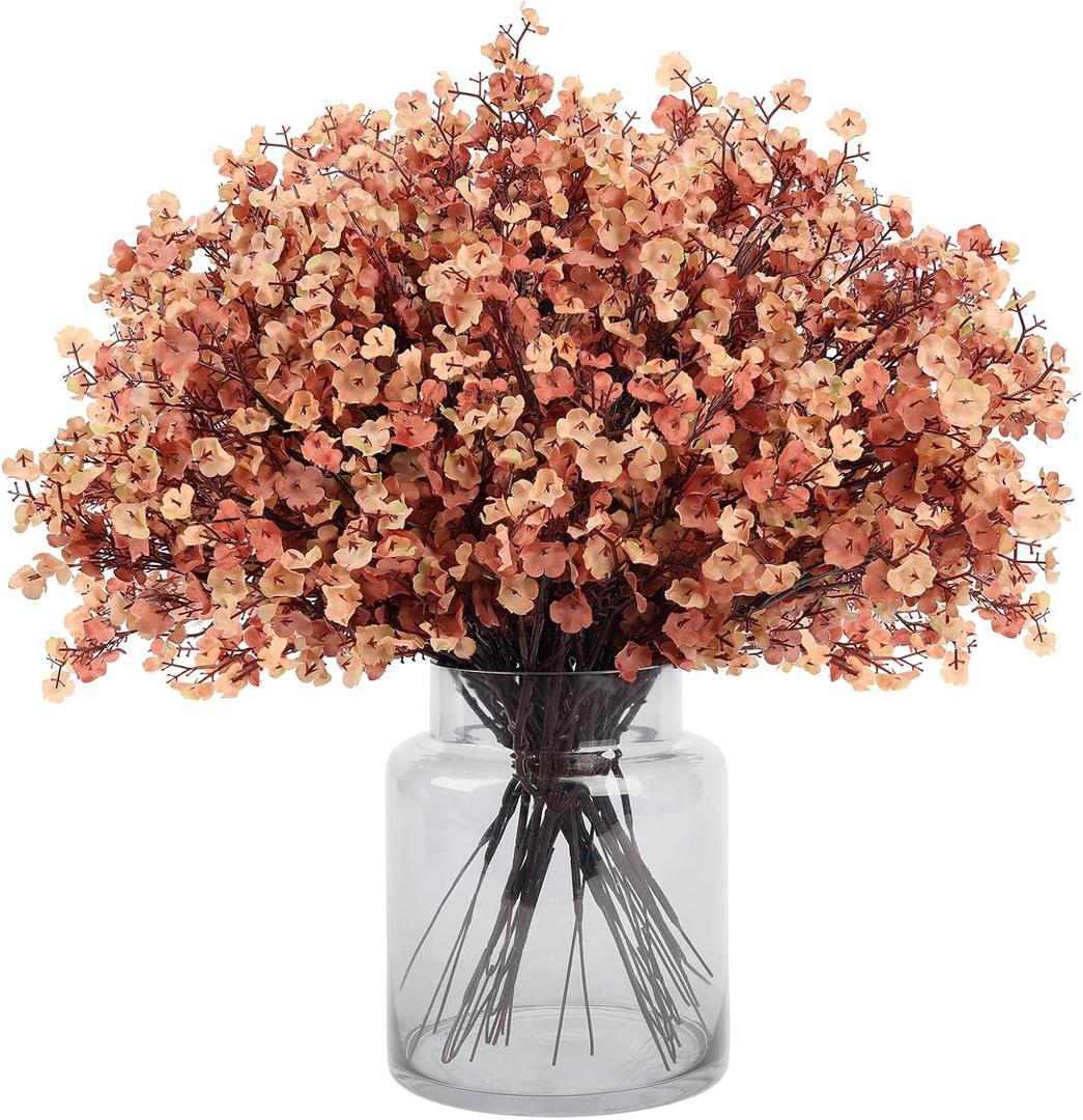 MACTING 24 PCS Babys Breath Artificial Flowers Bulk, Real Touch Gypsophila Faux Silk Flowers for Vase Wedding DIY Home Table Centerpiece Indoor Outdoor Spring Decorations,Light Brown