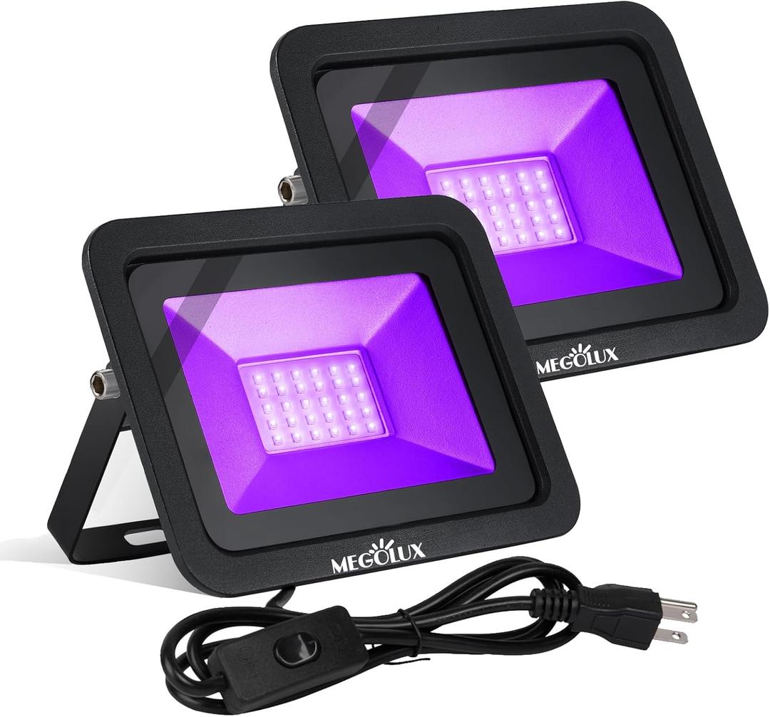 2 Pack 395nm 30W LED Black Light with US Standard Plug and Switch, 4.9ft Power Cord, Blacklight is Used for Indoor or Outdoor Glow Party, Stage Lighting,Body Paint, Fluorescent Poster