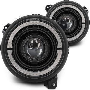9 Inch LED Headlight Assembly, Round Hi/Lo Sealed Beam with White DRL Halo, Compatible with Jeep Wrangler JL/JLU 2018-2025, Gladiator JT 2019-2025, High Brightness Dual Beam Anti-glare Lens