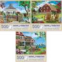 Bits and Pieces - Value Set of Three (3) 500 Piece Jigsaw Puzzles for Adults - Puzzles Measure 18" x 24" - 500 pc Vibrant Veranda, Countryside Comfort, Blooming Beach House Jigsaws by Alan Giana