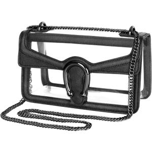 Joryin Women's Stadium Approved Crossbody Bag for Women, Small Clear Bag Shoudler Purse with Chain Strap (Black)