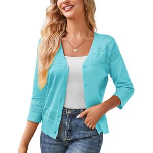 GRACE KARIN Lightweight Summer Cardigan Trendy Patterned Sweater Shrug Elegant Knitted Bolero Sweater Top Aqua Blue S