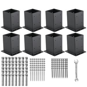 4x4 Post Base 8 Pcs, (Inner Size 3.6x3.6) Post Anchors, 13GA Thick Solid Steel & Black Powder Coated,Deck Post Brackets Support Deck Base Plate Pergola Brackets Fence Kit Mailbox Mount