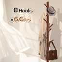 Wooden Coat Rack Freestanding with 8 Hooks & 3 Adjustable Sizes for Clothes, Space-Saving Design for Bedroom Office Entrance Holds Hats Coats Scarves Bags