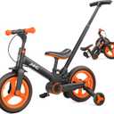 JMMD 6 in 1 Toddler Bike with Push Handle for Kids 18-60 Months, 12" Foldable Balance Bike with Training Wheels, Pedals, Brakes, Kickstand, Push Tricycle Toddler Gift & Toys for Boy & Girl