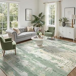 DCX Washable Abstract Area Rug 8x10, Non Slip Low Pile Rug, Sage Green